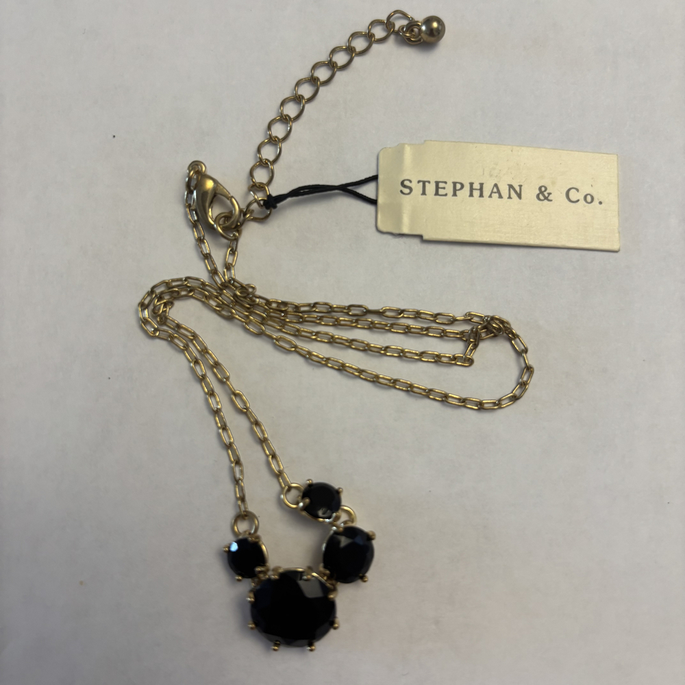 Stephan & Co. Gold Tone Black Faceted Glass Cluster Pendant Necklace NWT